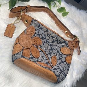 RARE❤️ Coach, Bleeker, Denim & Leather Floral Appliqué Bag❤️‍🔥
